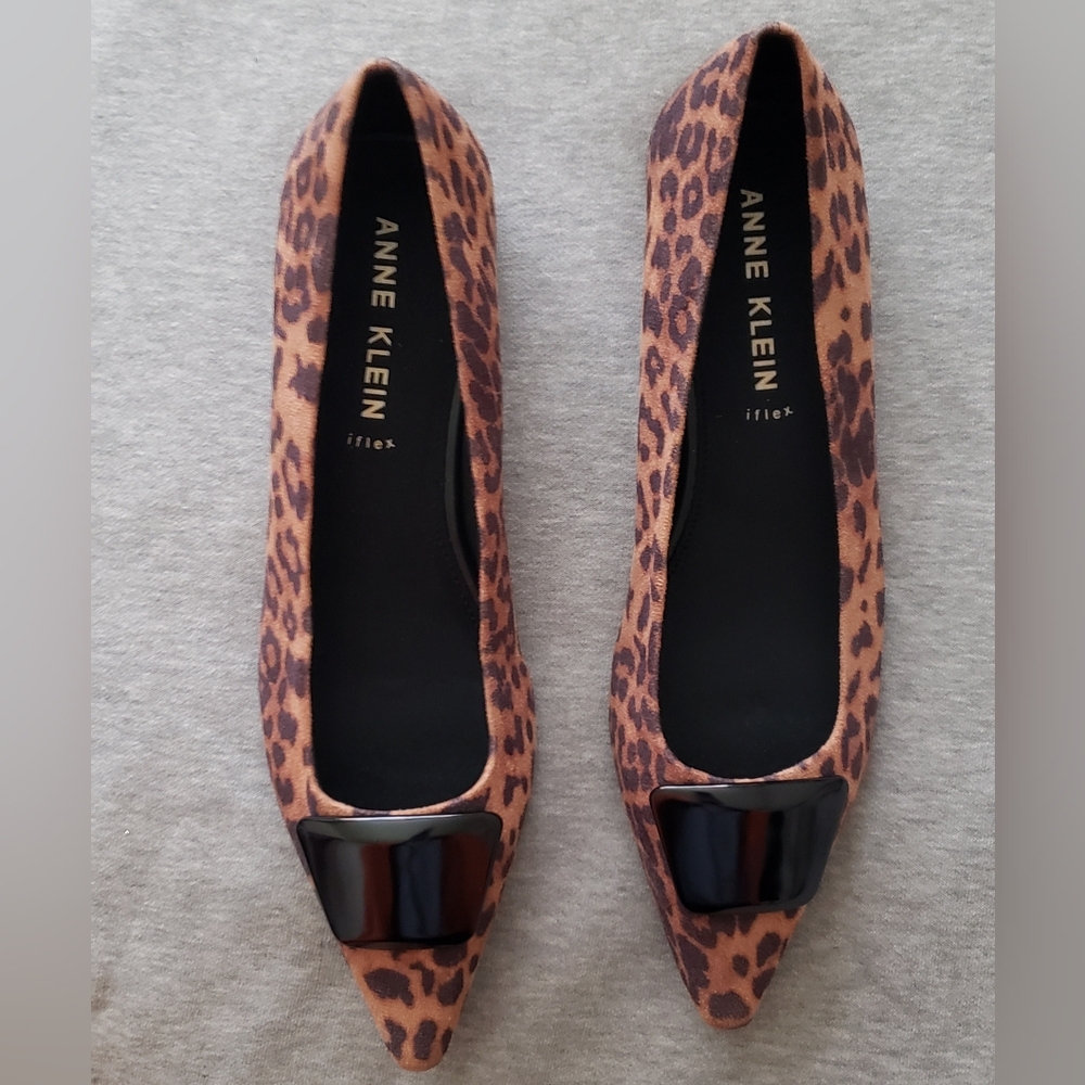 Anne Klein Brown Leopard Crawford Pointed Toe Flats with Iflex